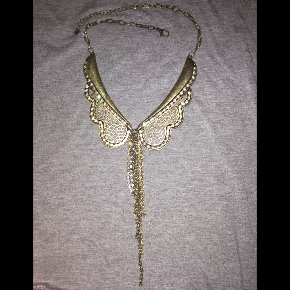 Large dark antique gold butterfly necklace